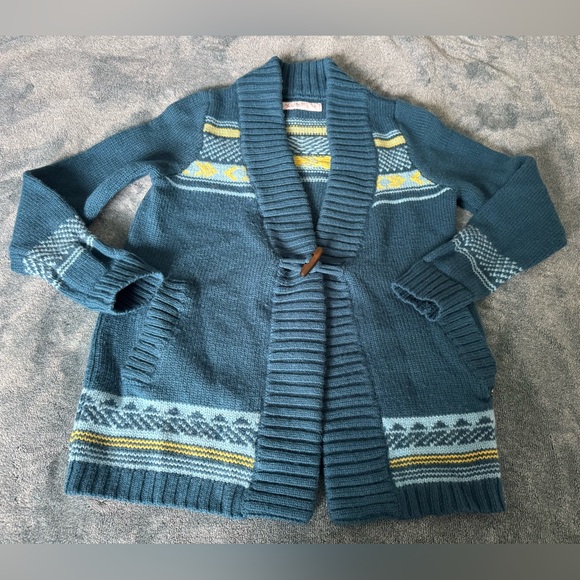 Carve Designs Women's Shawl Collar Wool Blend Cardigan Fair Isle Teal Size M - Picture 1 of 9